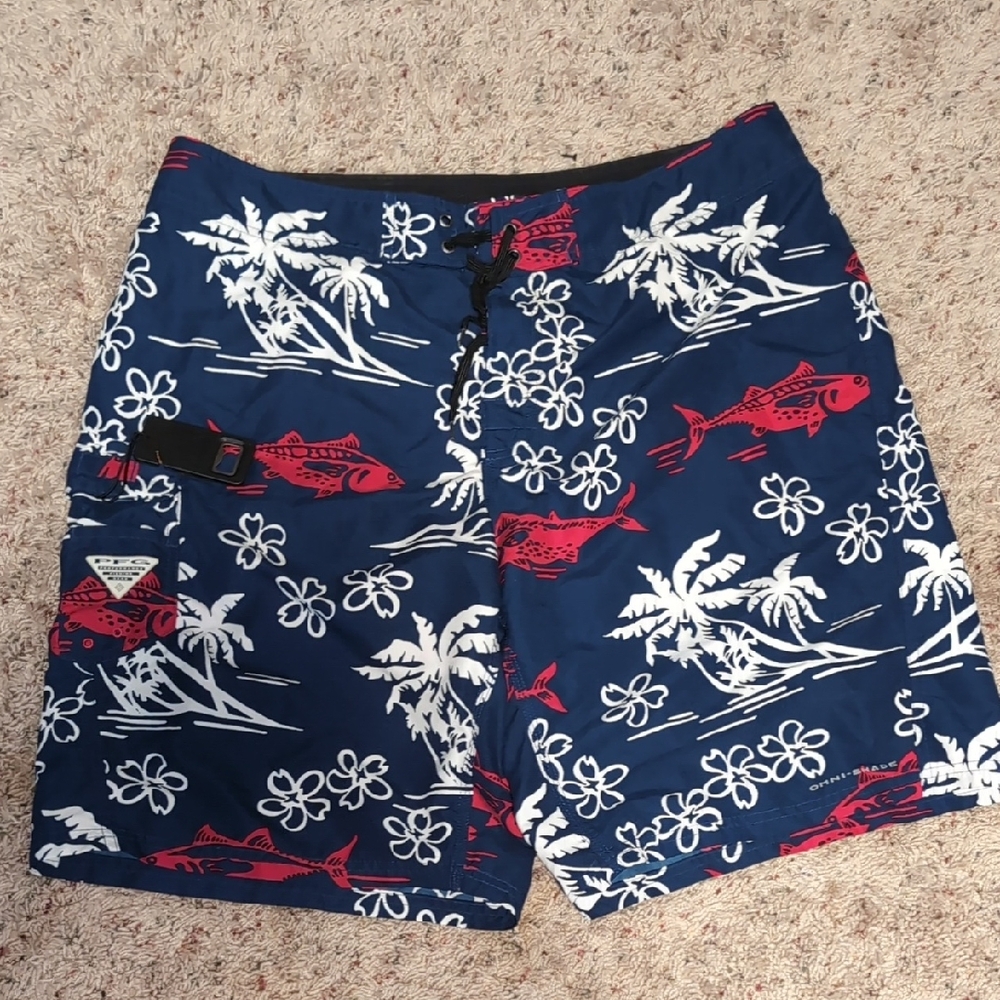 Columbia Blue and Red Board Shorts Tropical Swimwear